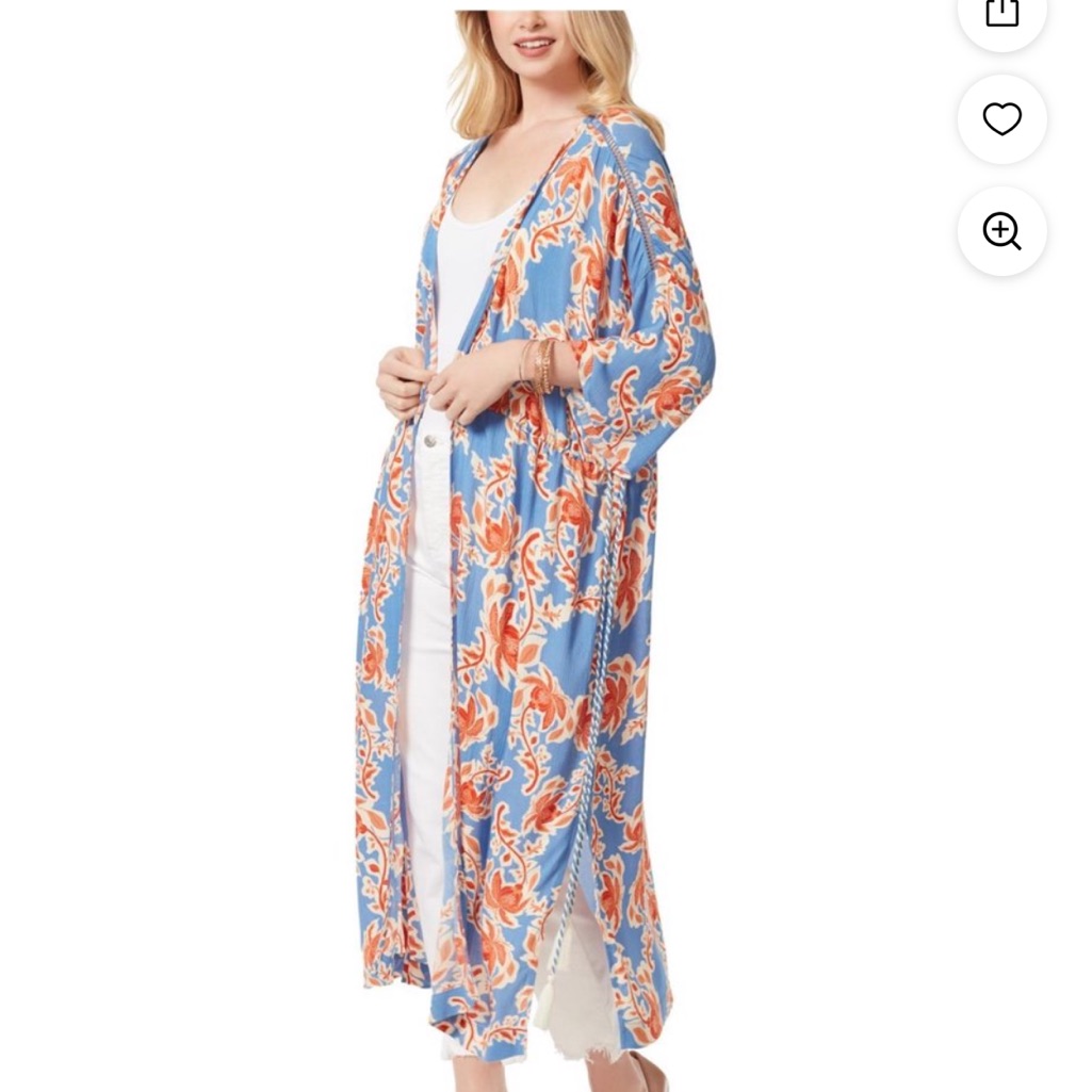 Nwtjessica Simpson Women's Cover-Up Multicolor Lailaa Belted 3/4-Sleeve Kimono S